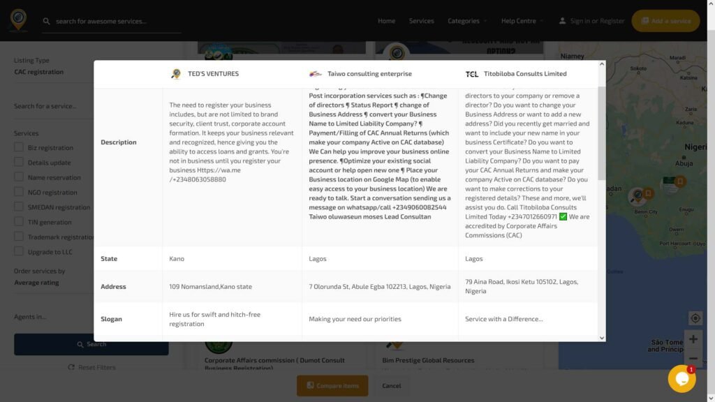 Comparison of Lystingz services