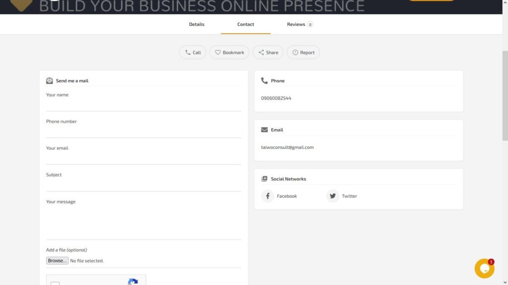 Contact section for Lystingz businesses